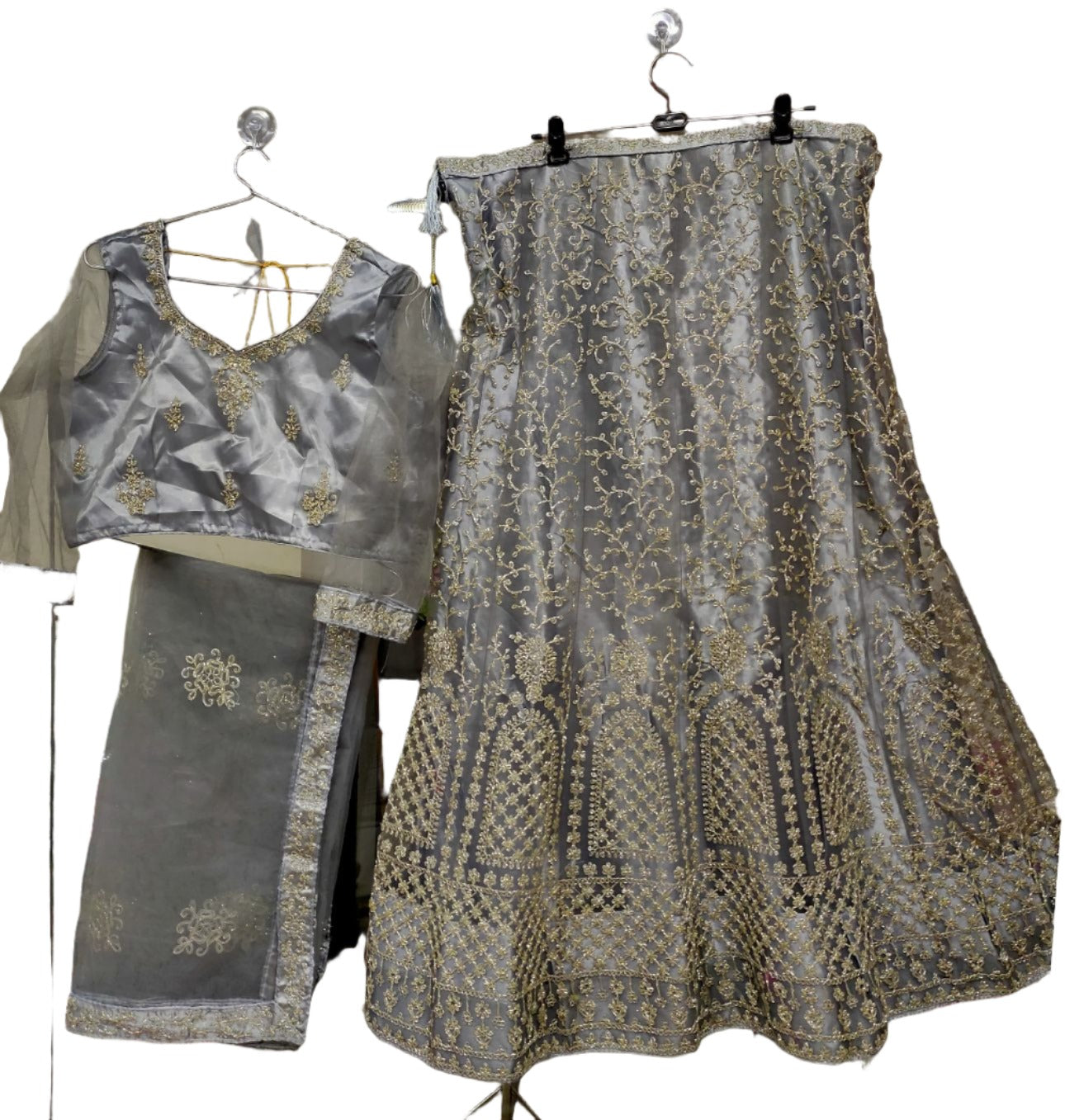 Complete Stitched Embroidered  Lehenga Choli In Germany (Grey)/Bridal Lehenga In Hamburg