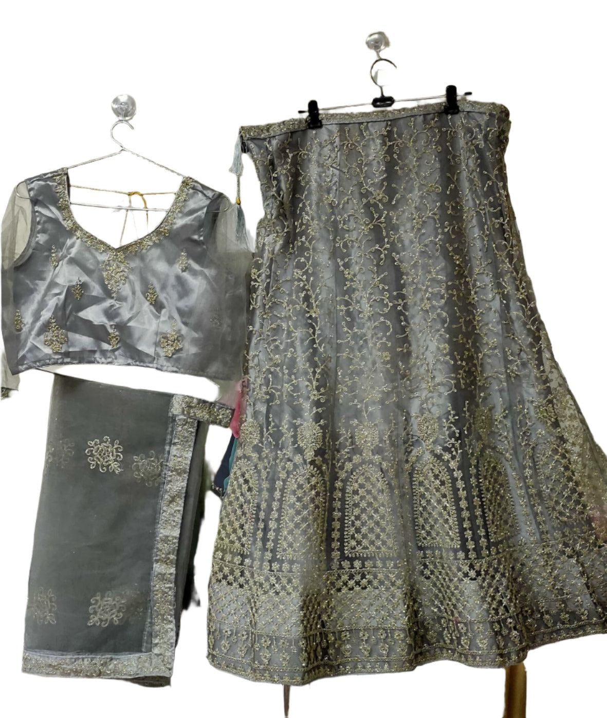 Complete Stitched Embroidered  Lehenga Choli In Germany (Grey)/Bridal Lehenga In Hamburg