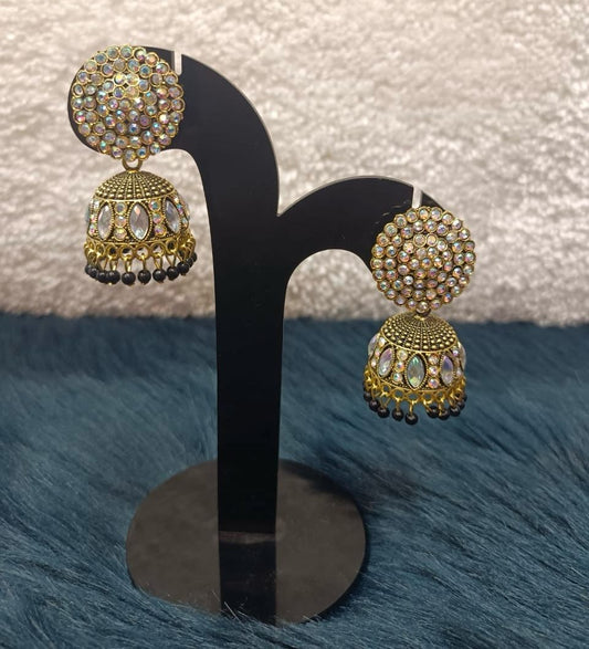 Golden Jhumki & Kundan Earrings in Paris