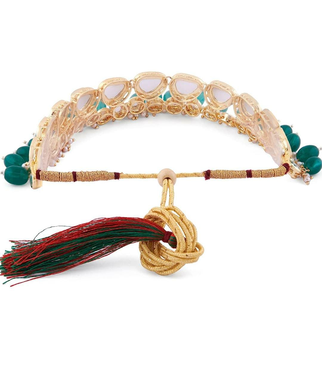 Green Beads Kundan Choker Necklace Earring & Ring Set For Women