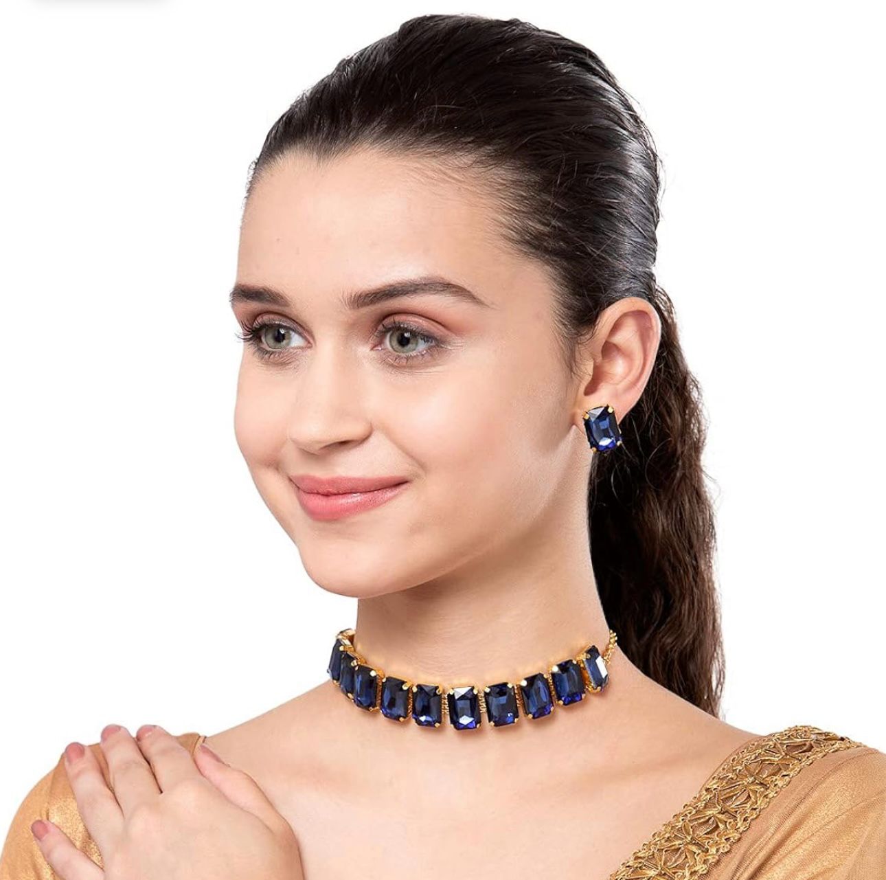 Blue Choker Crystal Earrings Necklace in Berlin
