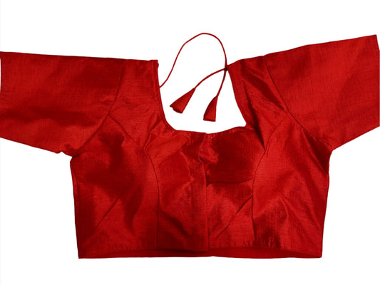 Women Red Solid Mulbury Silk Readymade Saree Blouse