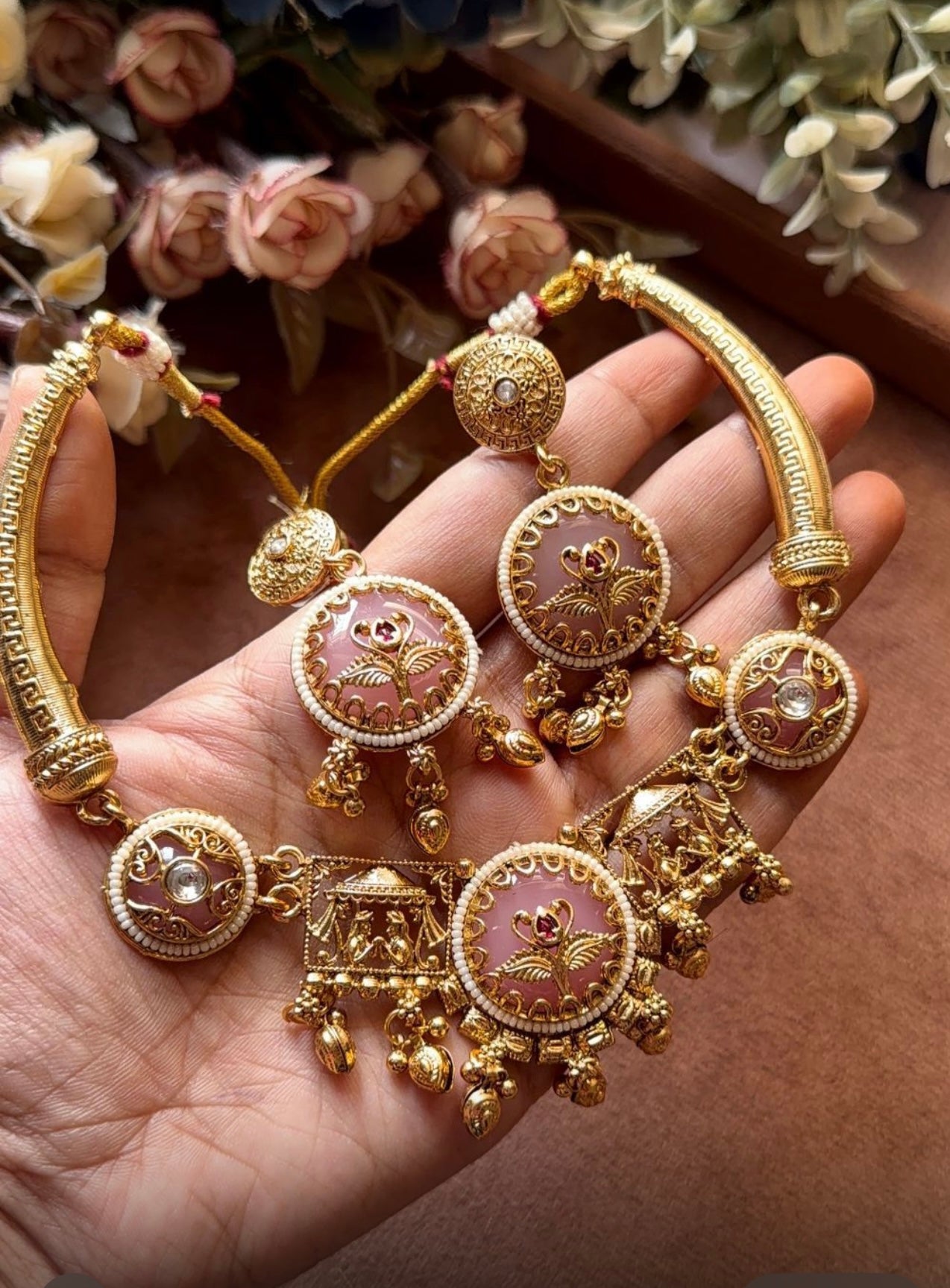 Traditional Antique Gold Plated Choker Jewelry Set for Women in Germany (Onam Special)