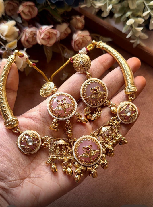 Traditional Antique Gold Plated Choker Jewelry Set for Women in Germany (Onam Special)
