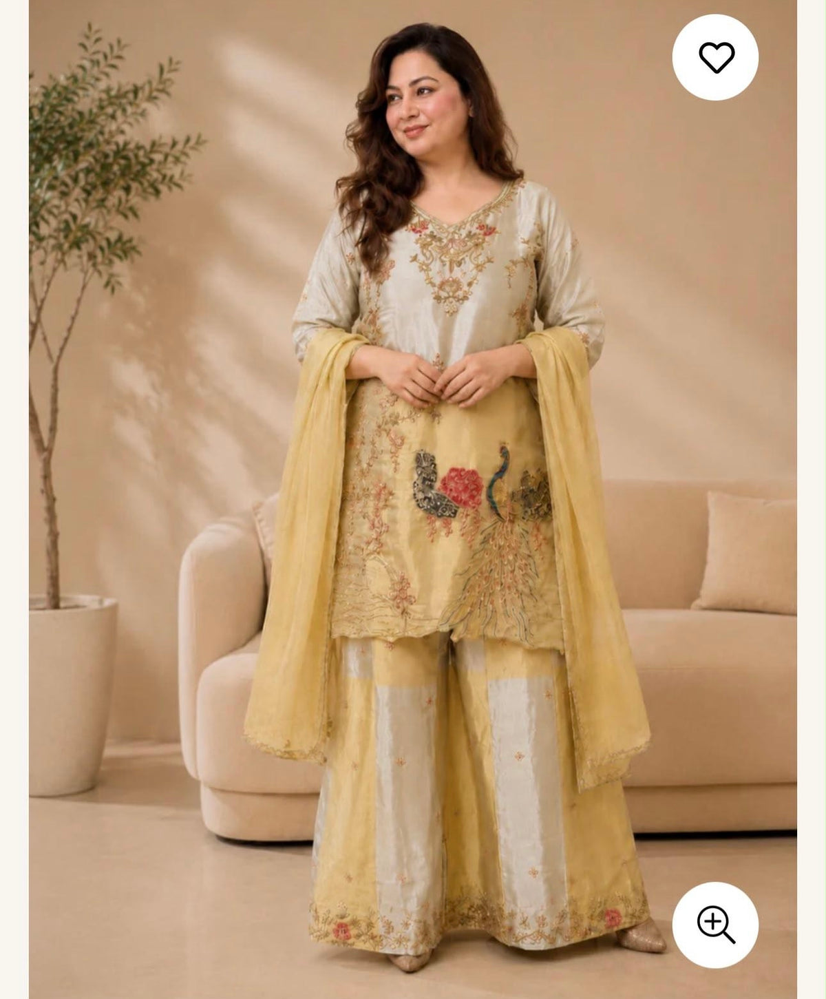 Premium Peacock Embroidered Sharara Suit Set front drape view - Neha Couture Berlin