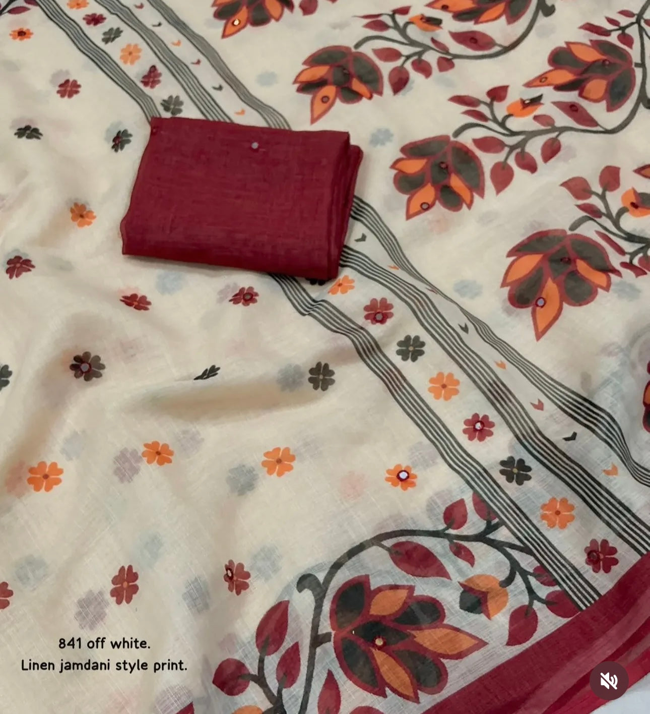 Bengal Jamdani (Phool Buti vertical floral vine motifs,Onam Saree