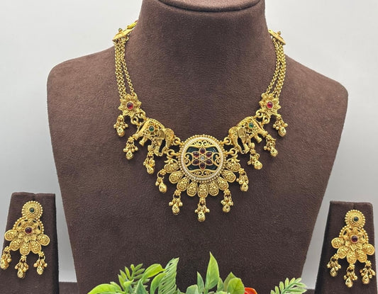 Traditional Antique Gold Plated Choker Jewelry Set for Women in Germany (Onam Special)