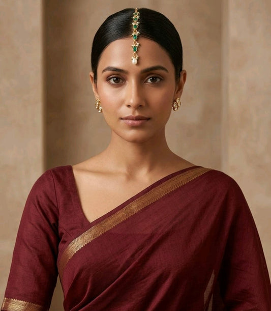 Gold-Plated Kundan Studded & Pearls Beaded Matha Tikka