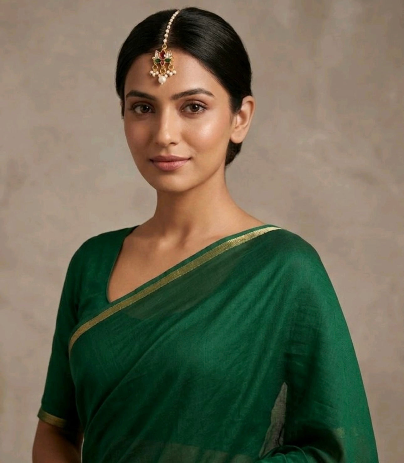 Gold-Plated Kundan Studded & Pearls Beaded Matha Tikka