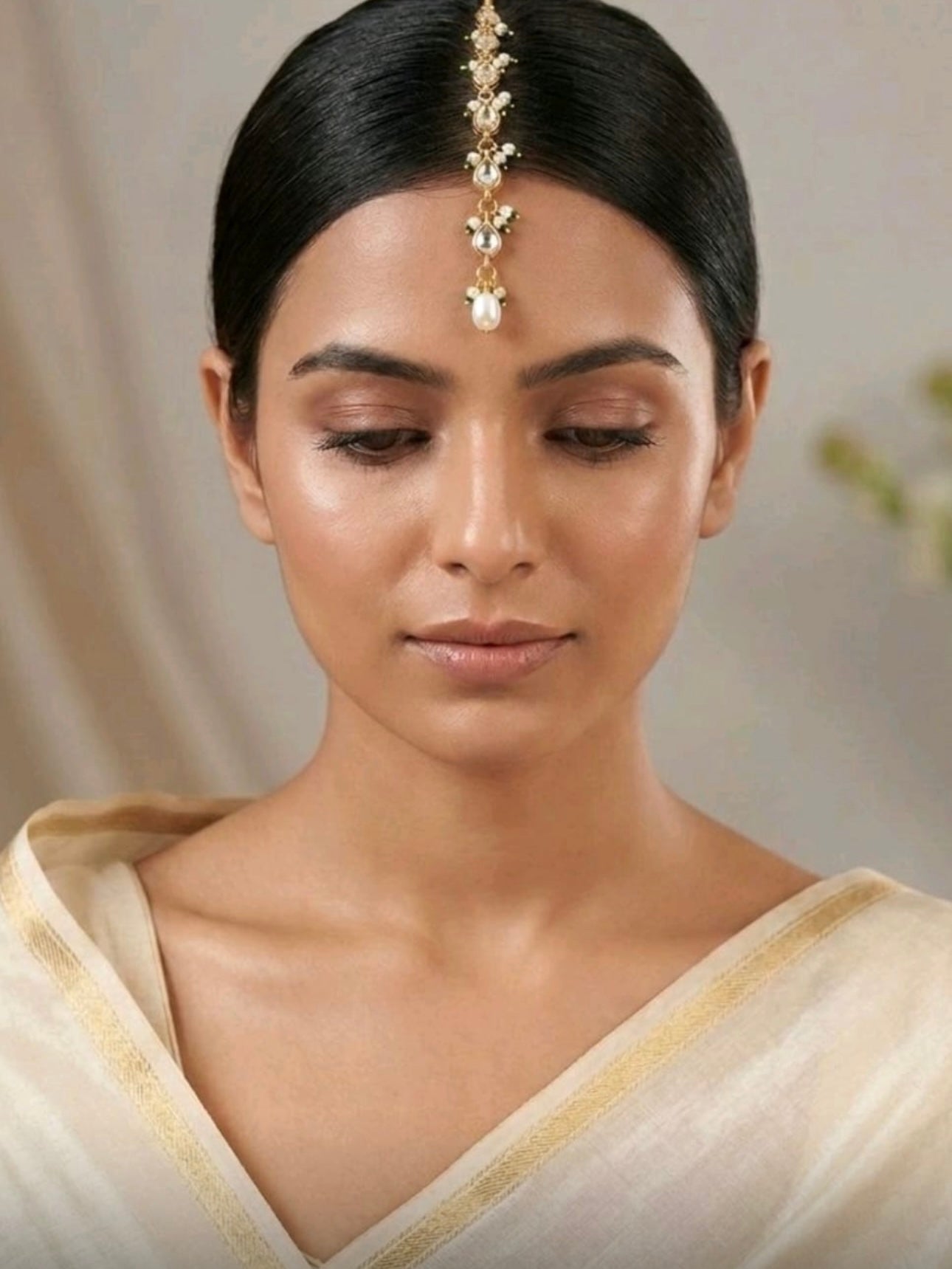 Gold-Plated Kundan Studded & Pearls Beaded Matha Tikka