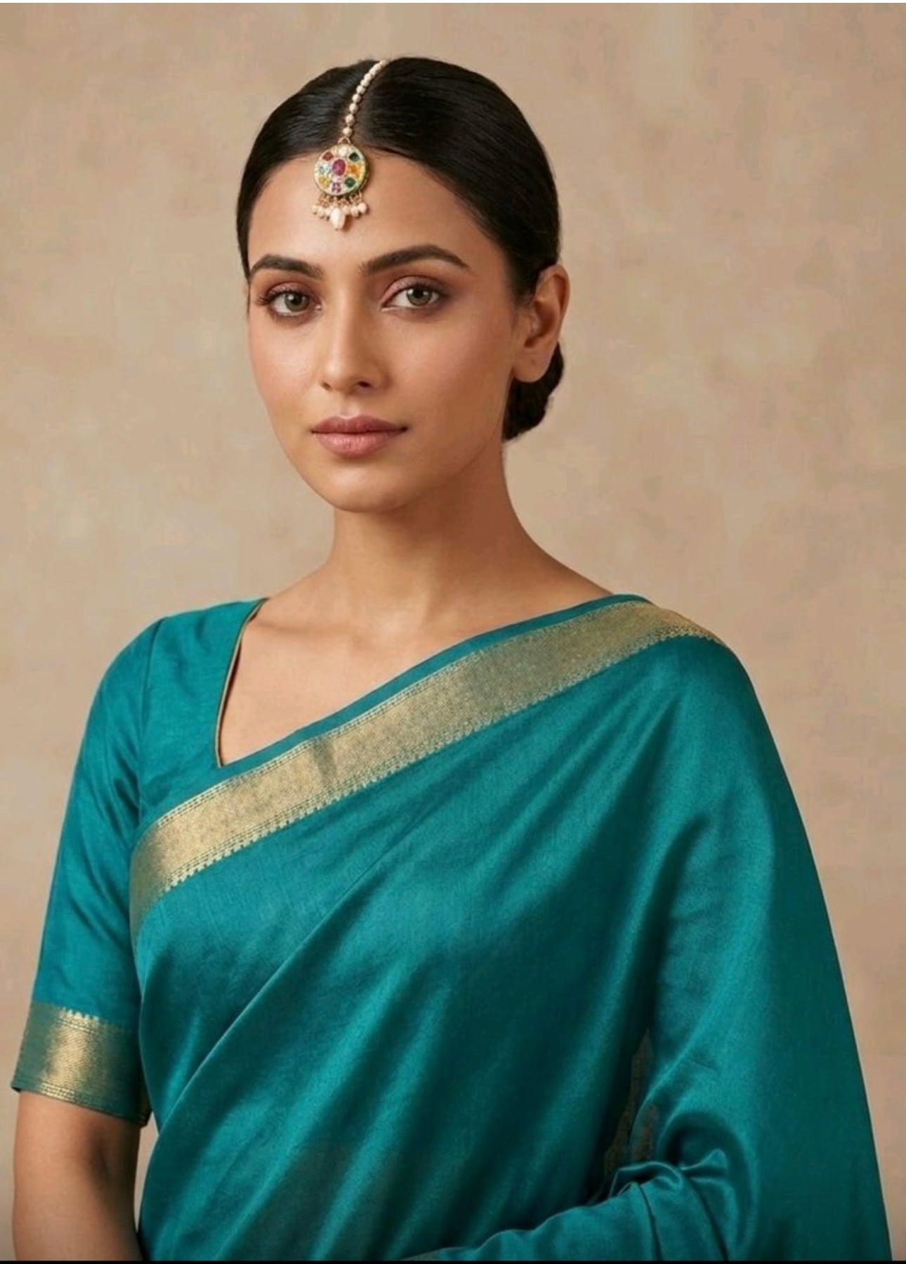 Gold-Plated Kundan Studded & Pearls Beaded Matha Tikka