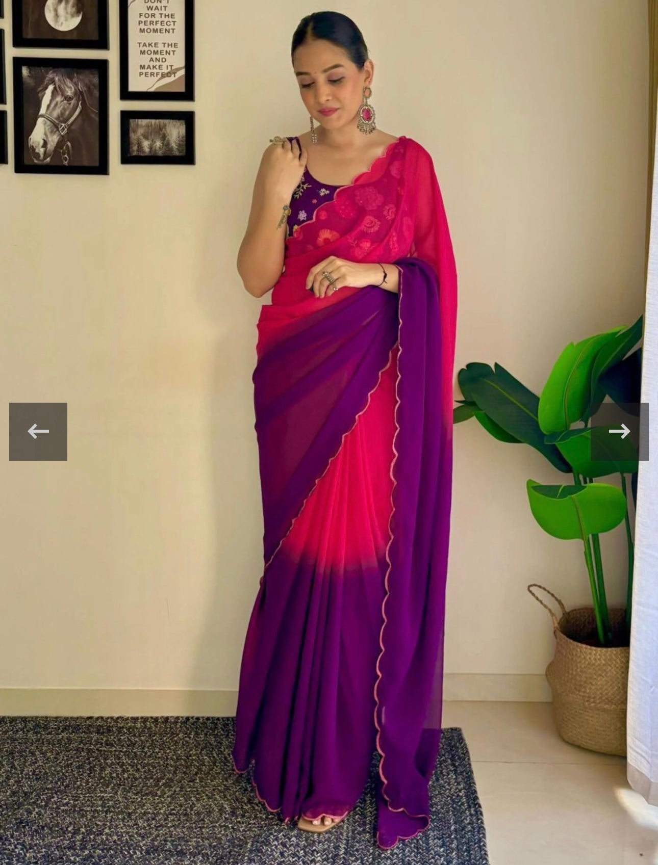 Purple And Rani Pink Georgette Ready to Wear Saree