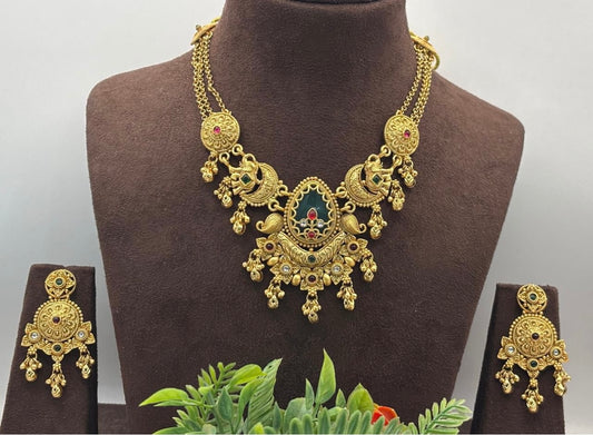 Traditional Antique Gold Plated Choker Jewelry Set for Women in Germany (Onam Special)
