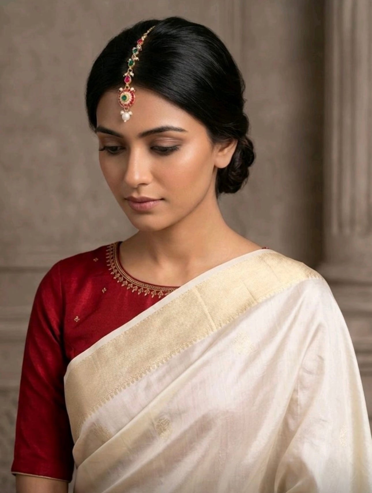Gold-Plated Kundan Studded & Pearls Beaded Matha Tikka