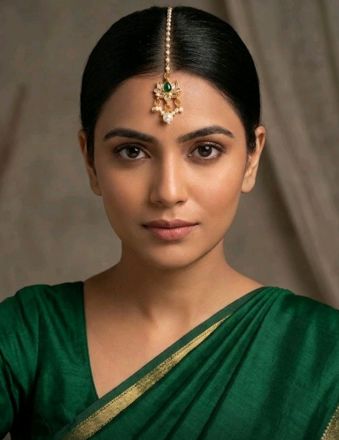 Gold-Plated Kundan Studded & Pearls Beaded Matha Tikka