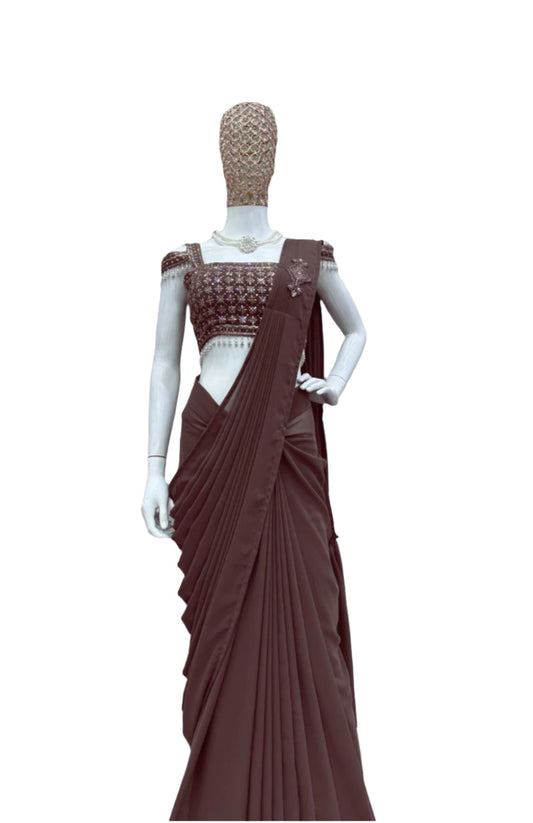 Ready to wear saree embroidery and fabric detail - Neha Couture Indian Fashion