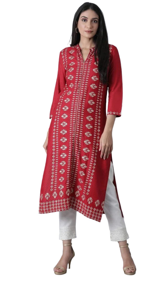 Red printed rayon kurta in Poland