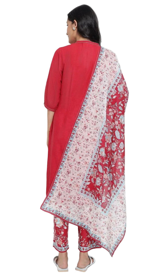 Red Embroidery kurta set embroidery and fabric detail - Neha Couture Indian Fashion
