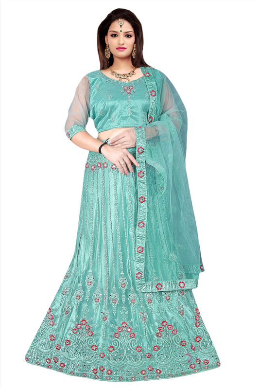 Tittle:-   Complete Stitched Embroidered Lehenga Choli In Germany (Sea Green)/Bridal Lehenga In Germany