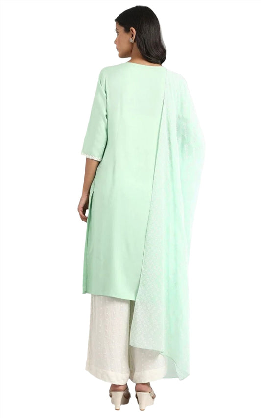 Ivory Printed kurta flared plazzo dupatta set in Munich - Neha Couture Indian Fashion