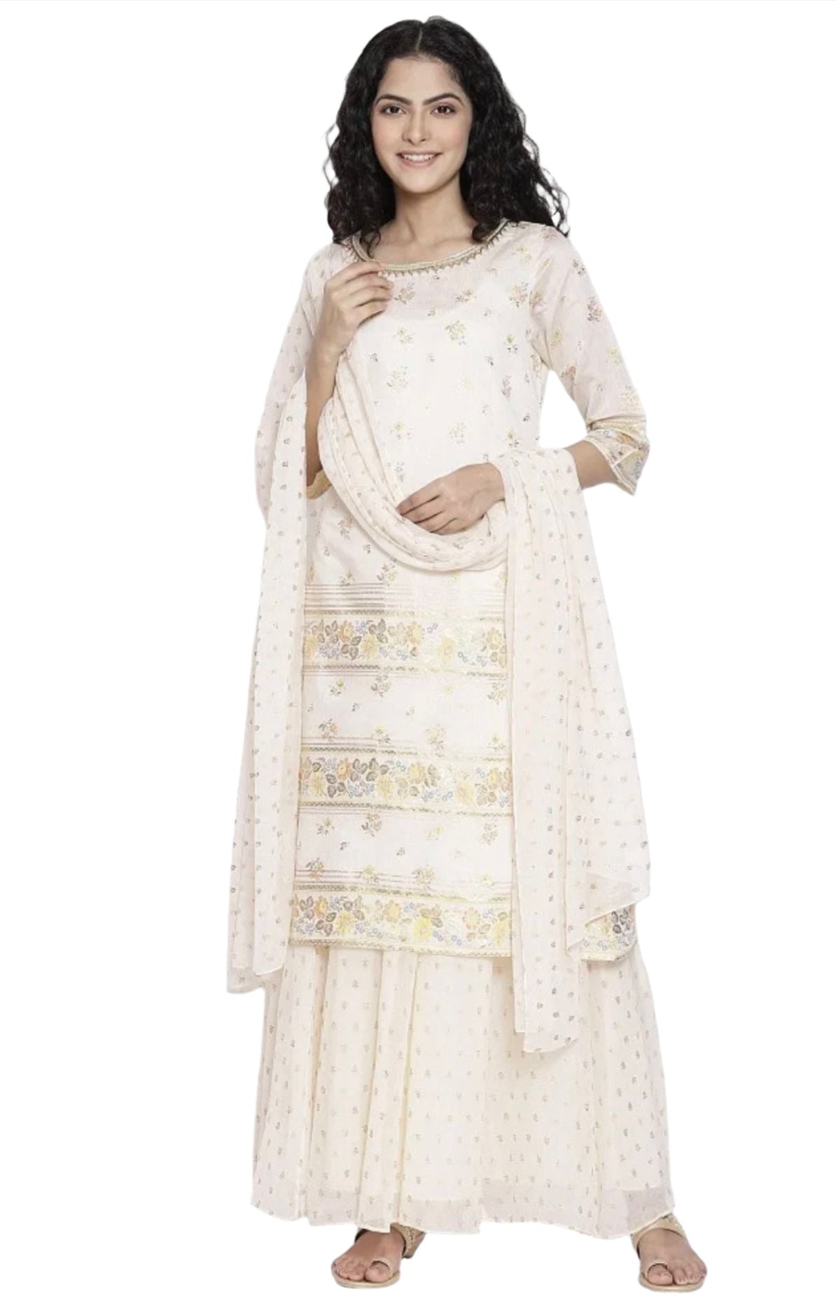 Ivory Printed kurta flared plazzo dupatta set in Munich