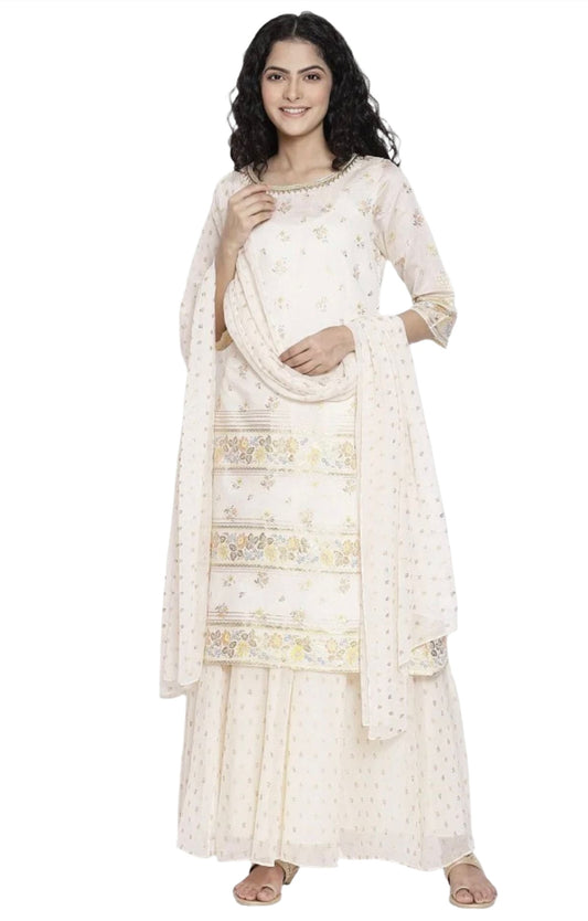 Ivory Printed kurta flared plazzo dupatta set in Munich
