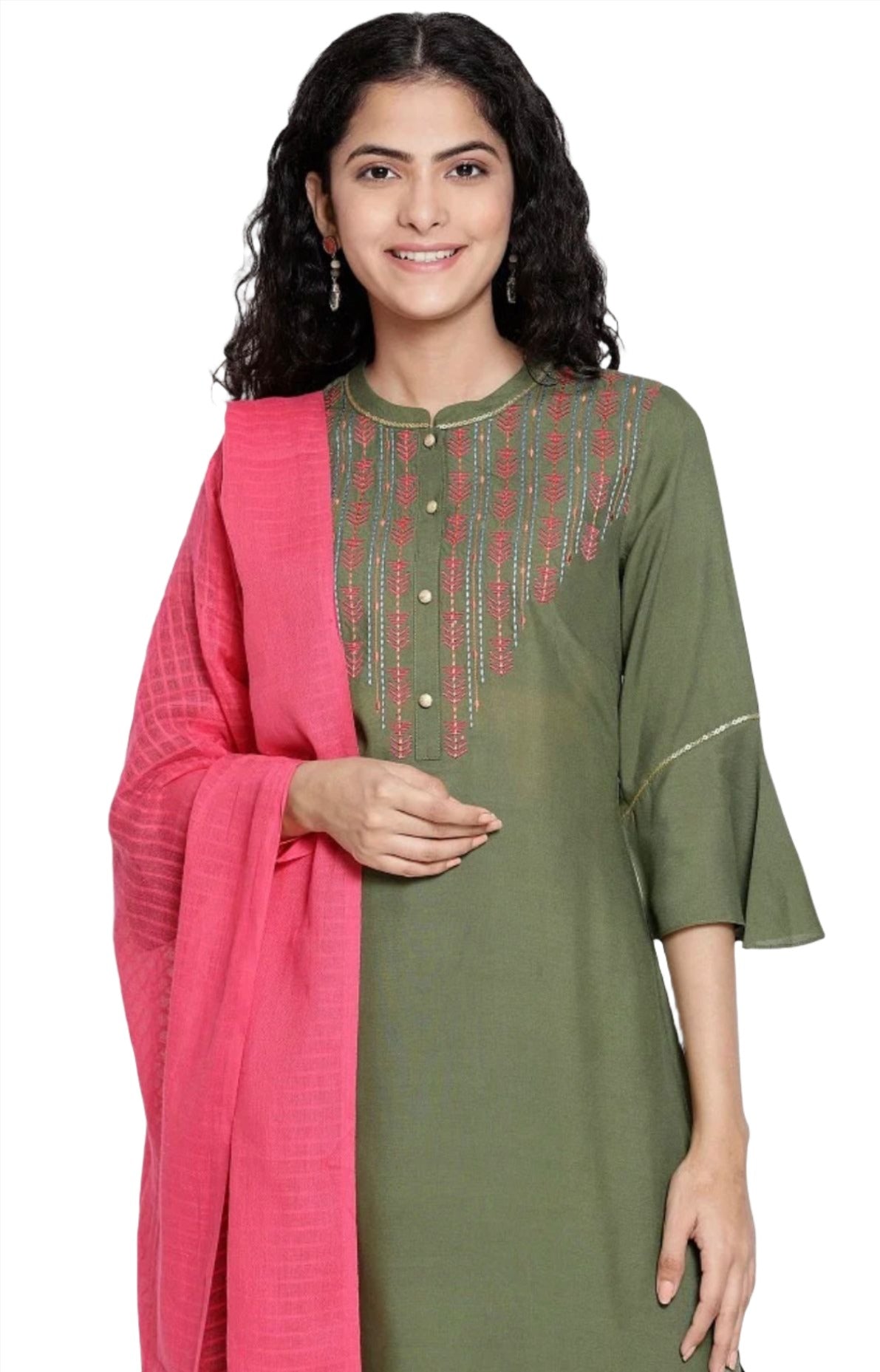 Green embroided Kurta trousers Pink Dupatta set in Munich