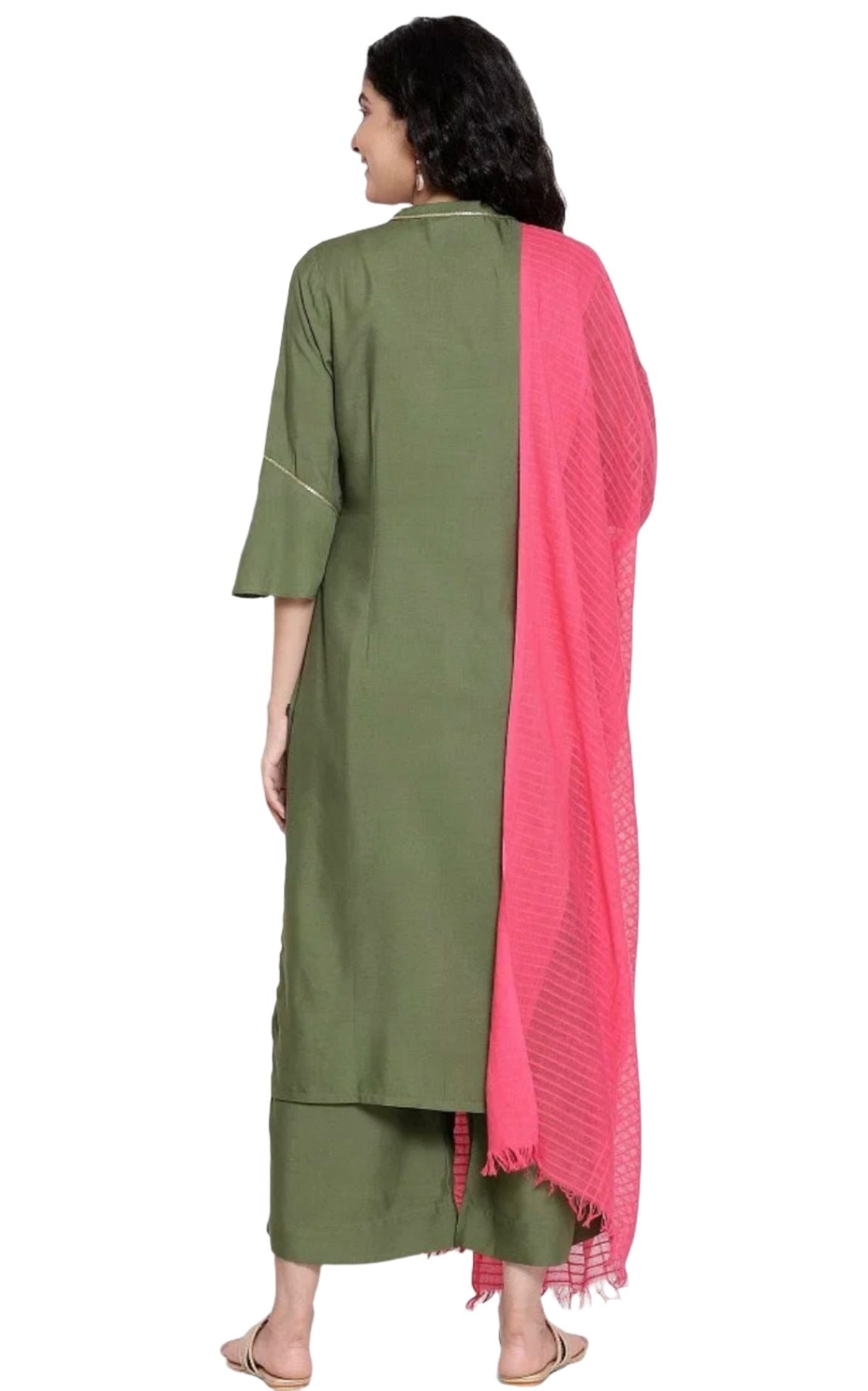 Green embroided Kurta trousers Pink Dupatta set in Munich