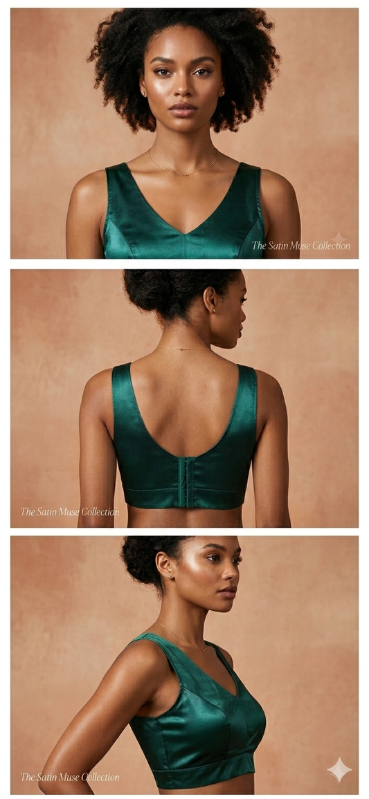 Dark Green satin Silk Readymade Blouse Fancy Sleeveless trendig Shining for Women in Germany