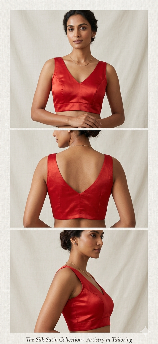 Red Satin Silk Readymade Blouse Fancy Sleeveless trendig Shining for Women in Germany