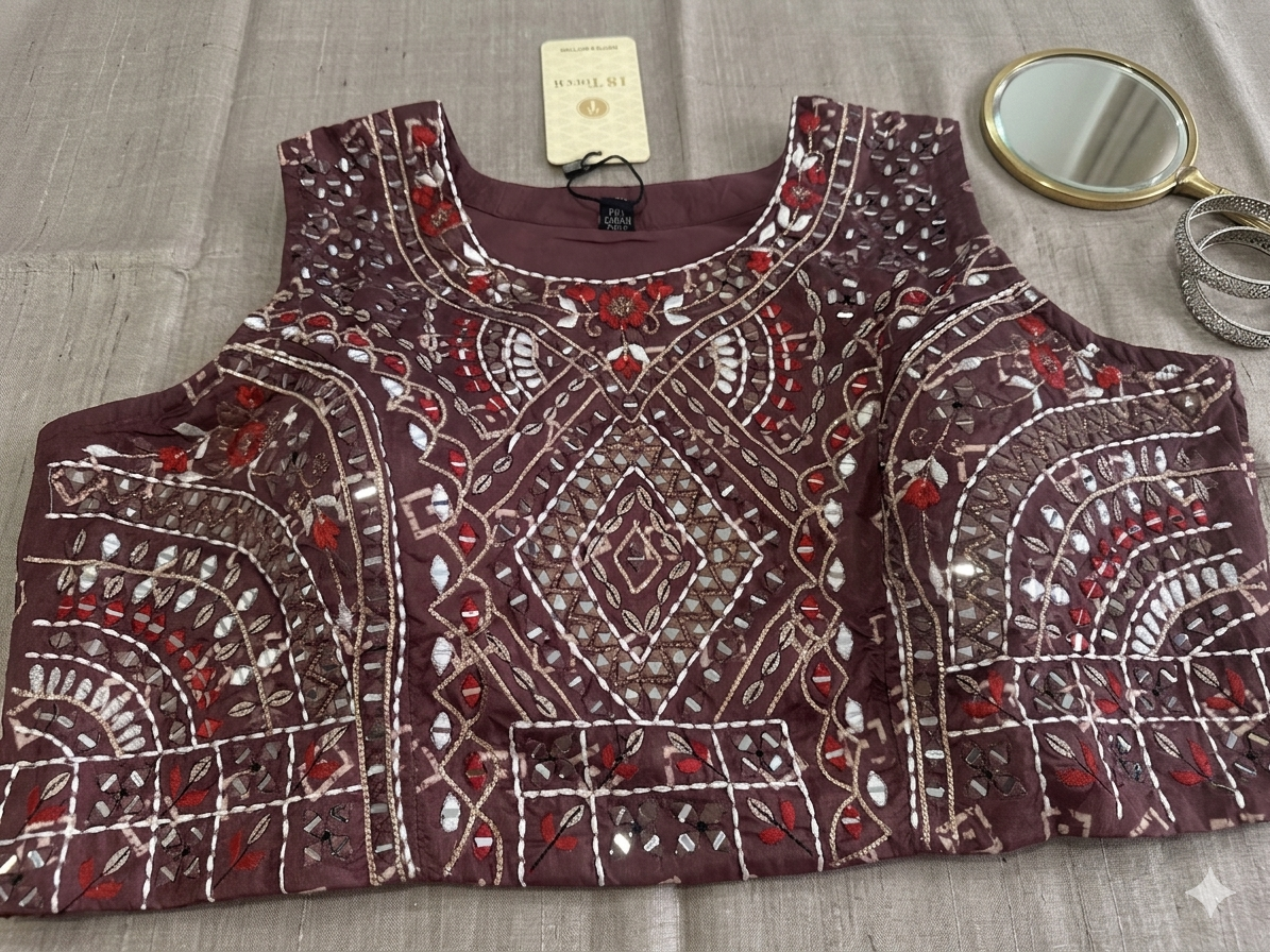 BROWN RESHAM EMBROIDERED CREPE LEHENGA WITH NET DUPATTA