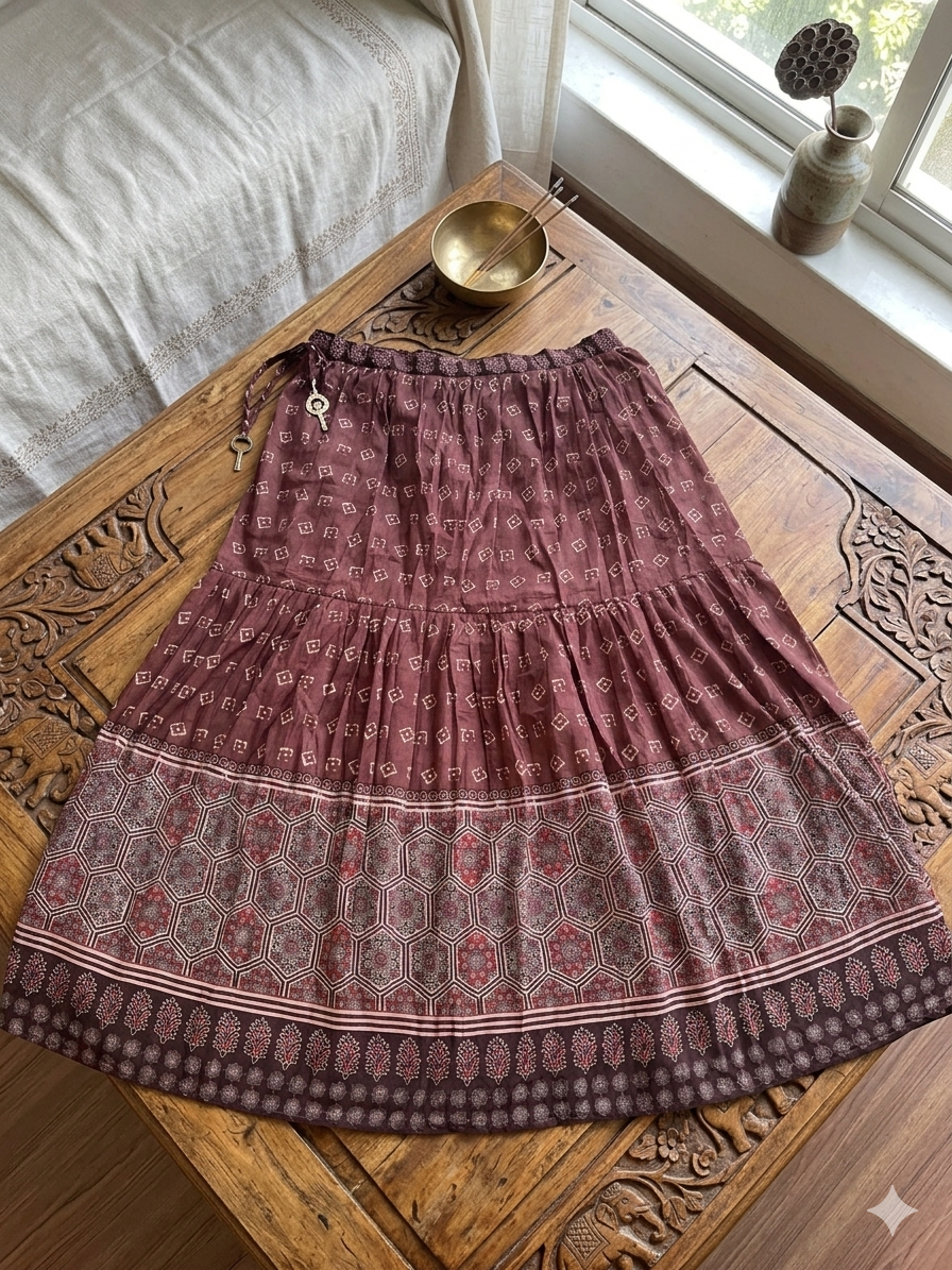 BROWN RESHAM EMBROIDERED CREPE LEHENGA WITH NET DUPATTA