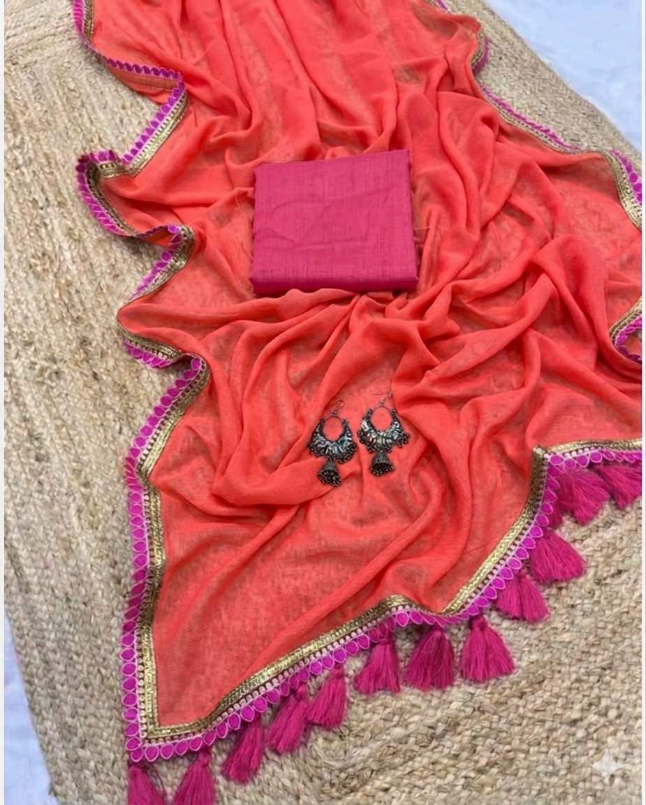 Dream Crushers Womens New Latest Party Fancy Soft Georgette Lace Work Embellished Saree with Unstitched Contrast Blouse