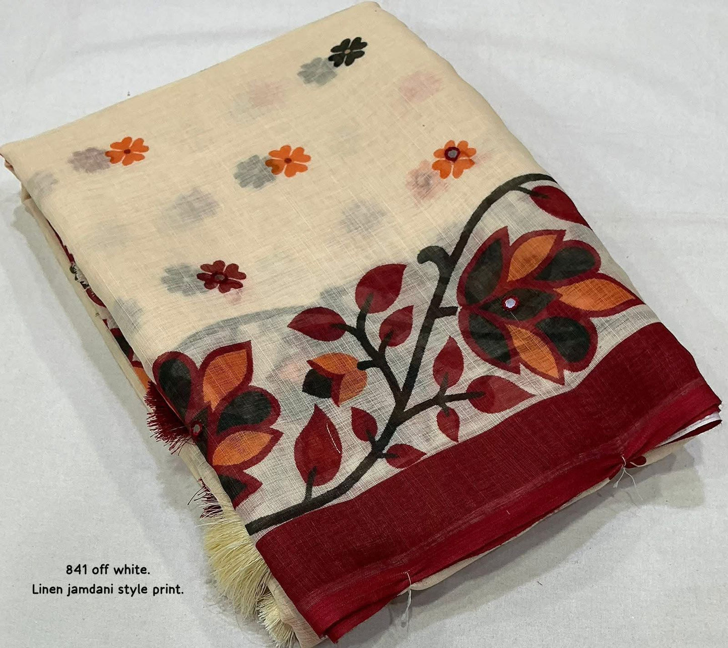 Bengal Jamdani (Phool Buti vertical floral vine motifs,Onam Saree