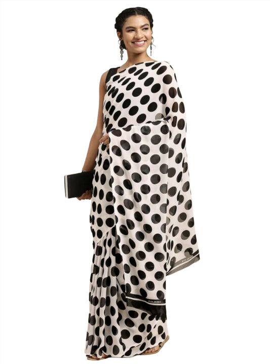 White Poly Georgette Casual Saree
