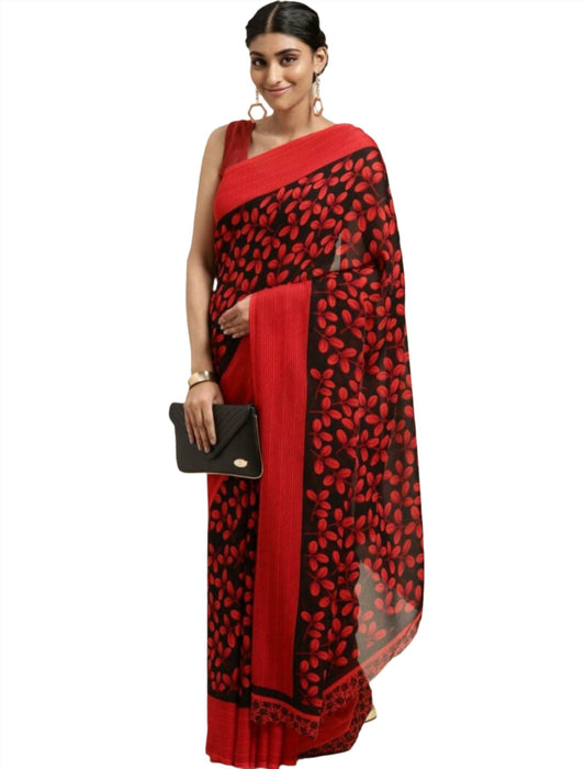 Red & Black Saree