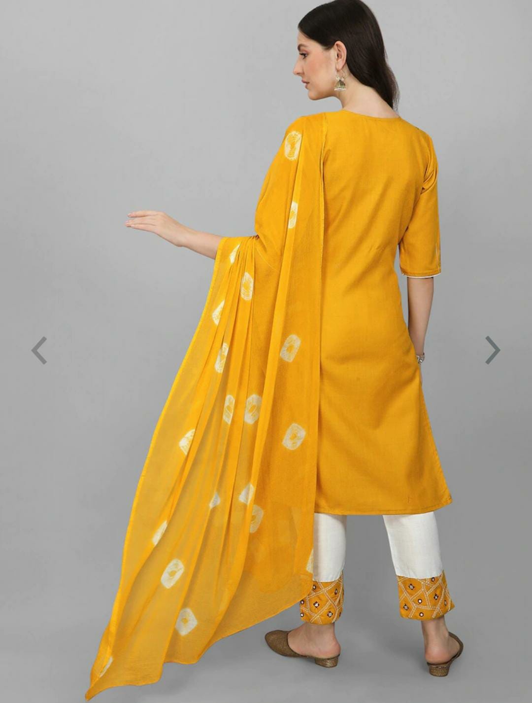 Mustard Yellow Mirror Work Kurta With Trousers(Indian Outfit)