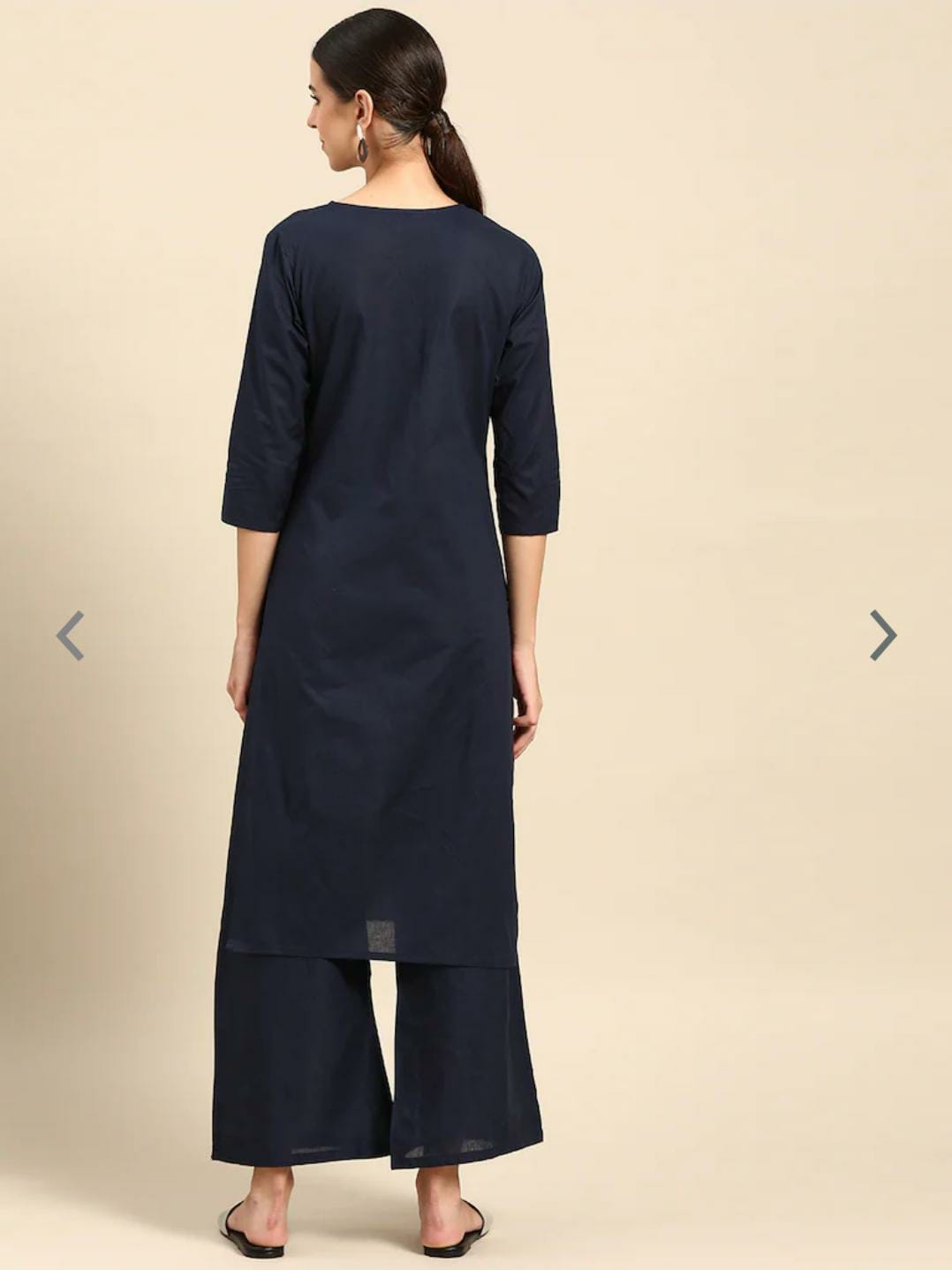 Navy Blue Design Thread Work Pure Cotton Kurta With Palazzos(Indian outfit)