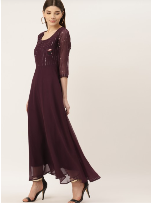 Burgundy Embellished Georgette Maxi Dress in Germany