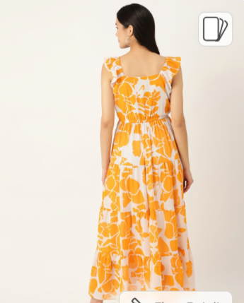 Yellow & White Printed Fit & Flare Dress in Berlin