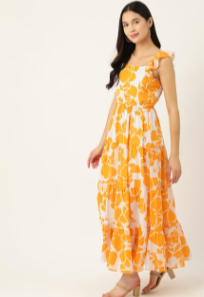 Yellow & White Printed Fit & Flare Dress in Berlin