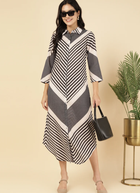 BLACK MULTI STRIPED WOMEN SHIRT DRESS in Germany