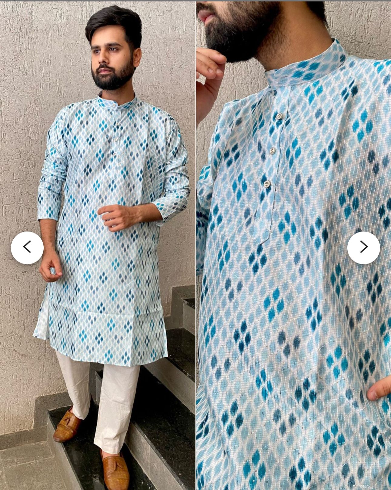 Kurtas in Hit Prints Pure Banglori Silk Crochet And Print Work Full Stitched blue