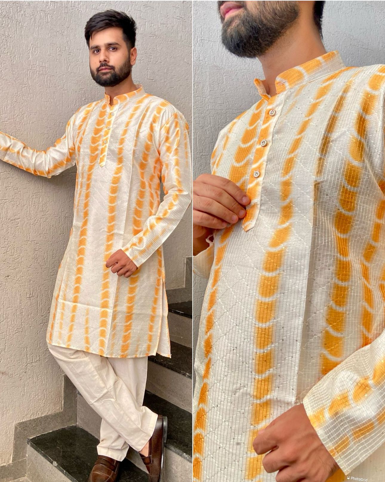 Kurtas in Hit Prints Pure Banglori Silk Crochet And Print Work Full Stitched yellow