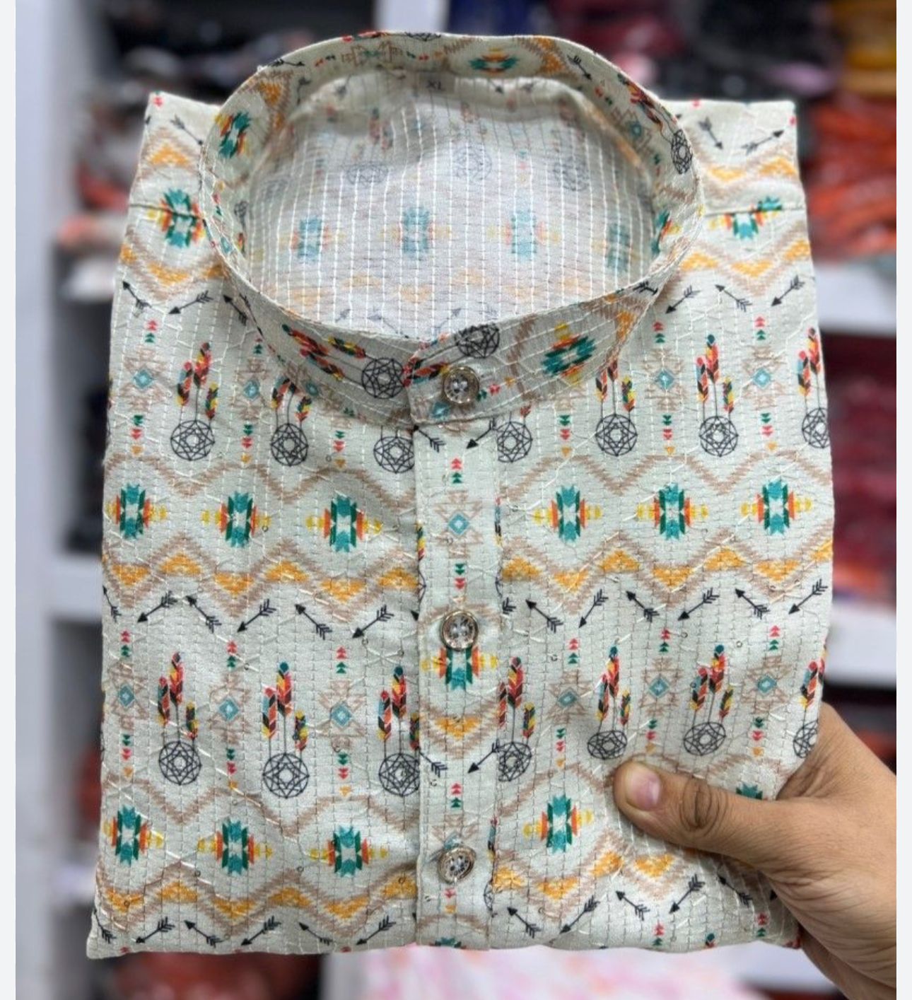 Kurtas in Hit Prints Pure Banglori Silk Crochet And Print Work Full Stitched cream