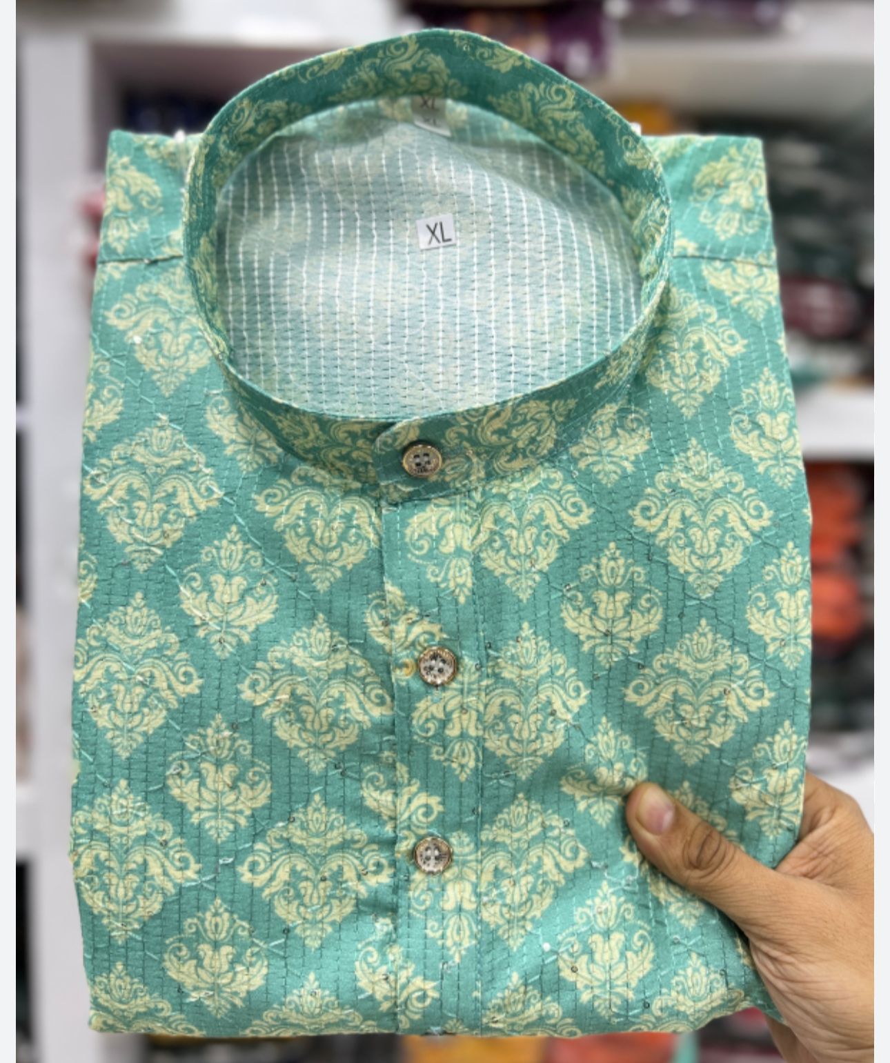 Kurtas in Hit Prints Pure Banglori Silk Crochet And Print Work Full Stitched sea green