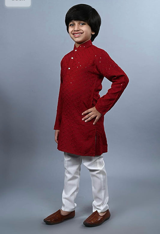 Boys Kurta Pajama Sequin Print Embroidery Mirror Work left - Neha Couture Indian Fashion