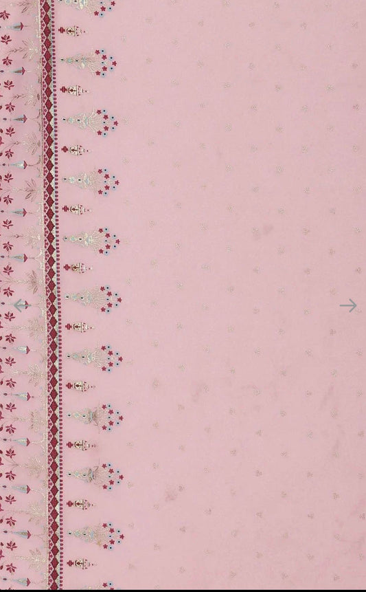 Pink Printed kurta Palazzo Dupatta Set embroidery and fabric detail - Neha Couture Indian Fashion