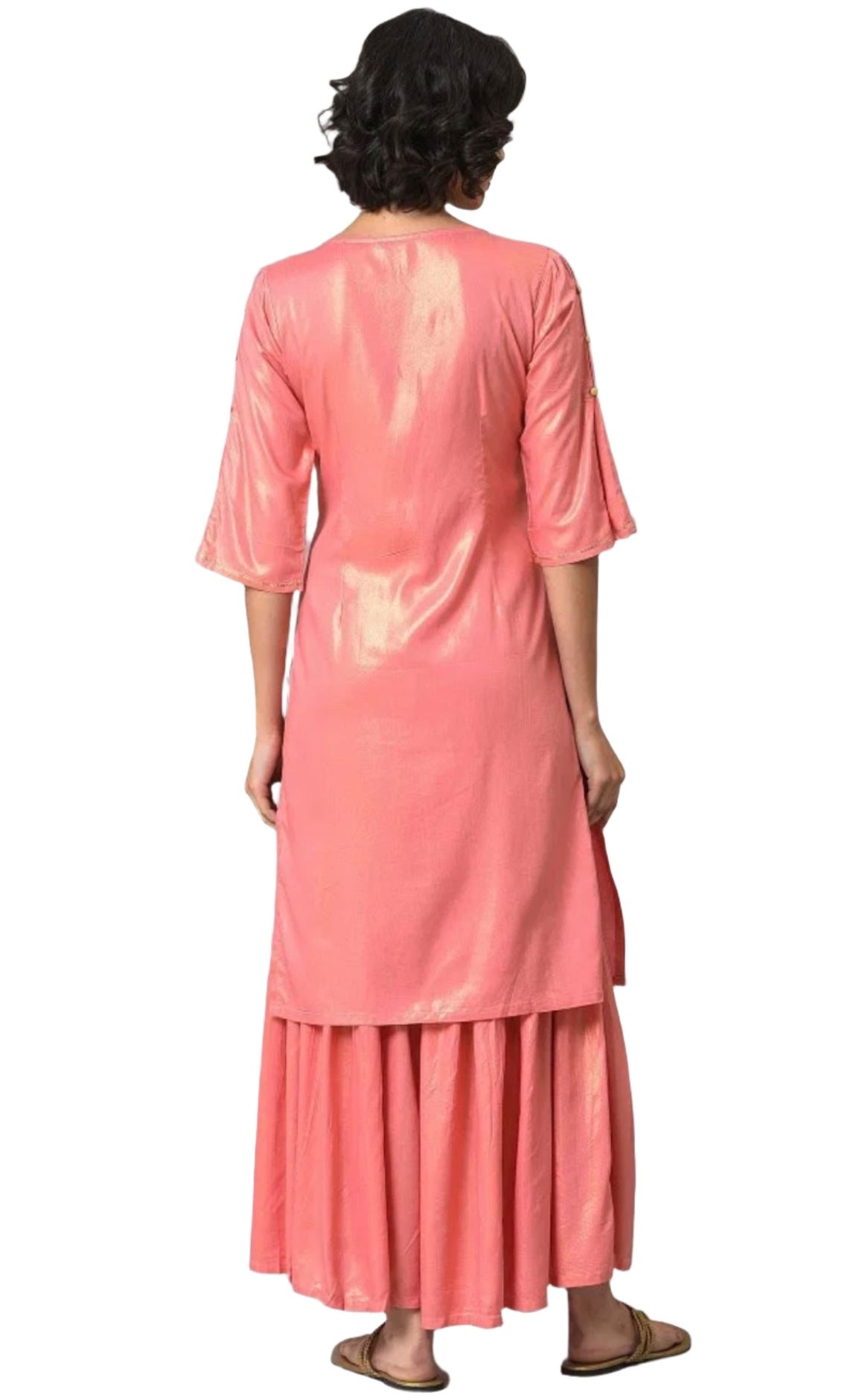 Pink Printed Straight kurta-Sharara Set