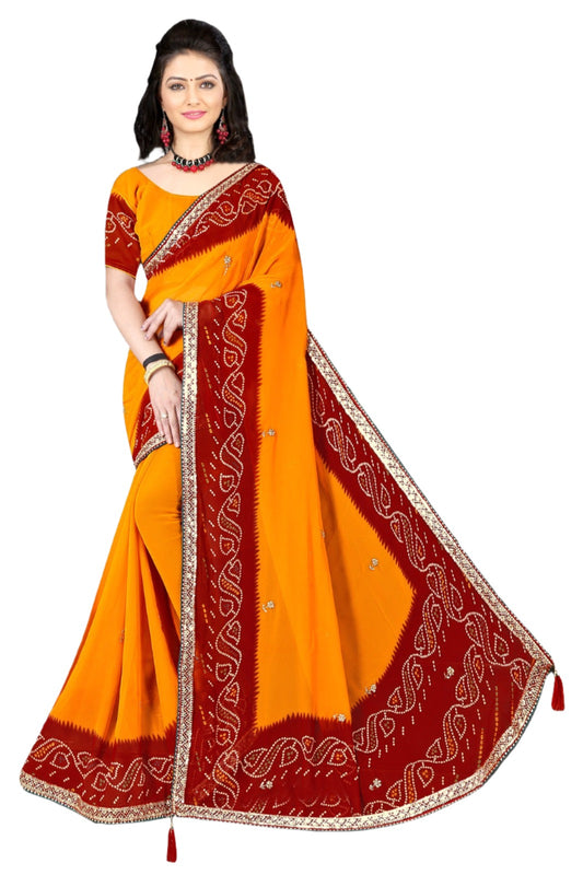 Rajasthani Women Printed Bandhej Georgette Saree With Blouse Piece in Germany